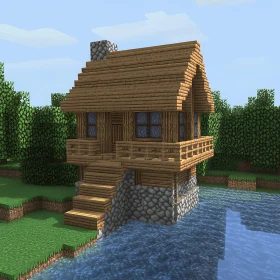 Minecraft Inspired House Beside a River