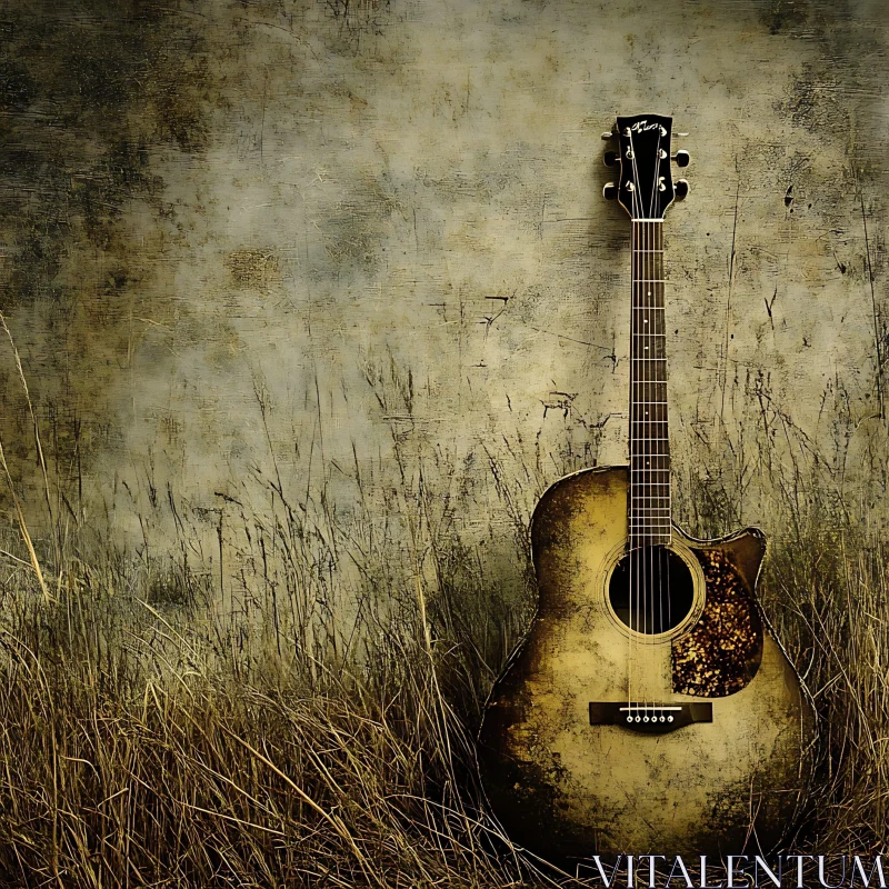 Vintage Guitar and Weathered Wall AI Image