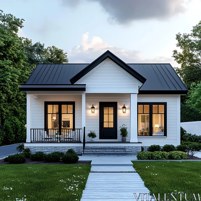 Charming Modern White Cottage with Black Accents AI Image