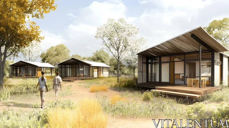 Contemporary Cabins Amidst Nature AI Image