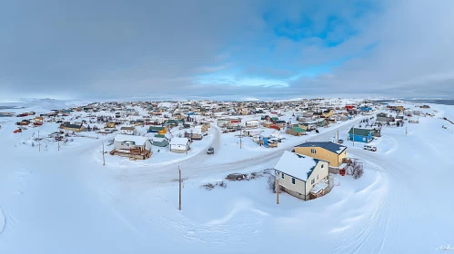 Picturesque Winter Village from Above