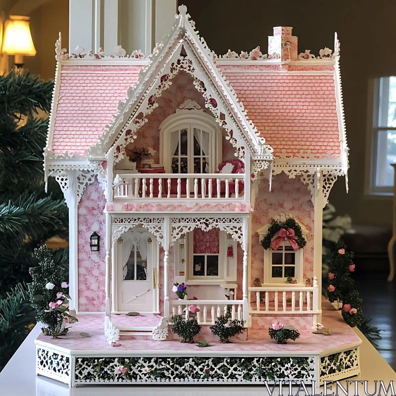 Exquisite Victorian Dollhouse in Pink AI Image