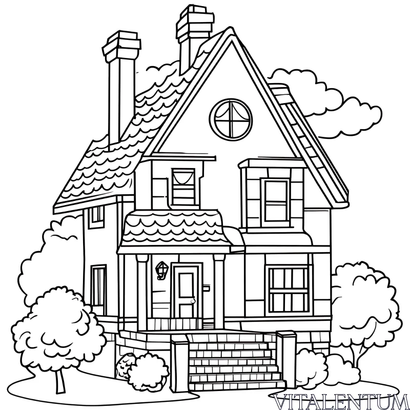 Detailed Architectural House Illustration AI Image