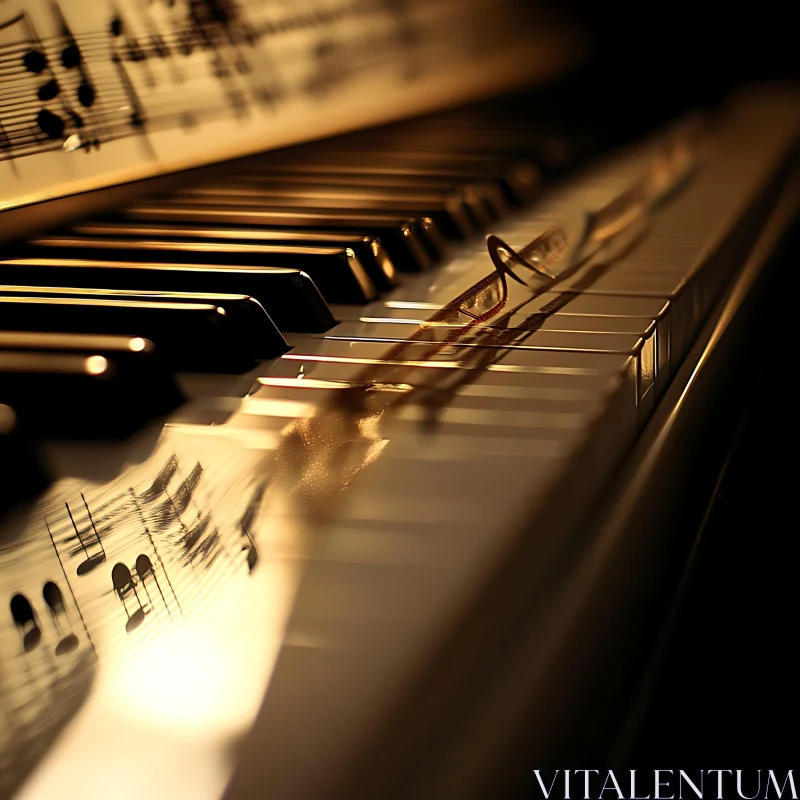 Elegant Close-Up of Piano Keyboard with Sheet Music AI Image