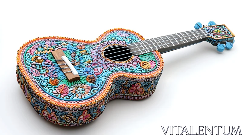 Artistic Guitar Decorated with Intricate Floral Patterns AI Image