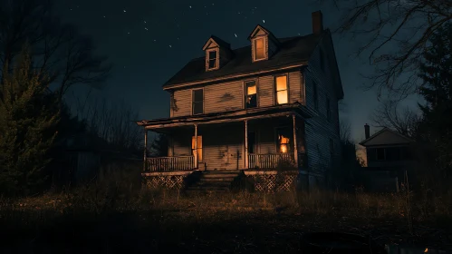 Spooky Nighttime Abandoned House