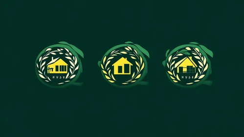 Three House Emblems with Olive Wreaths