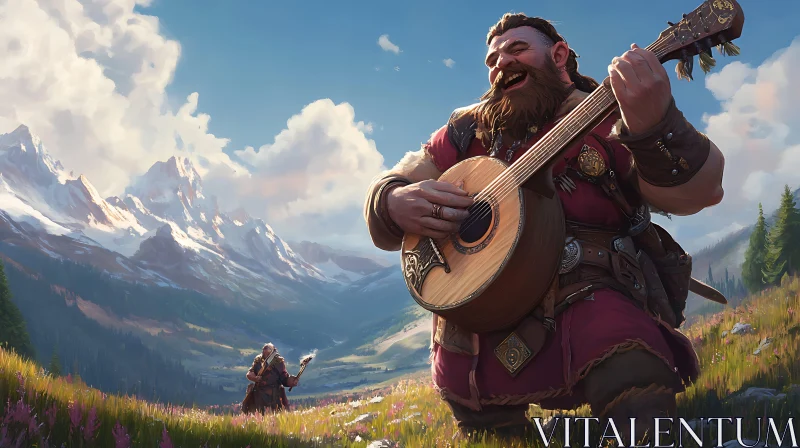 AI ART Dwarf Musician in Enchanting Mountainous Terrain