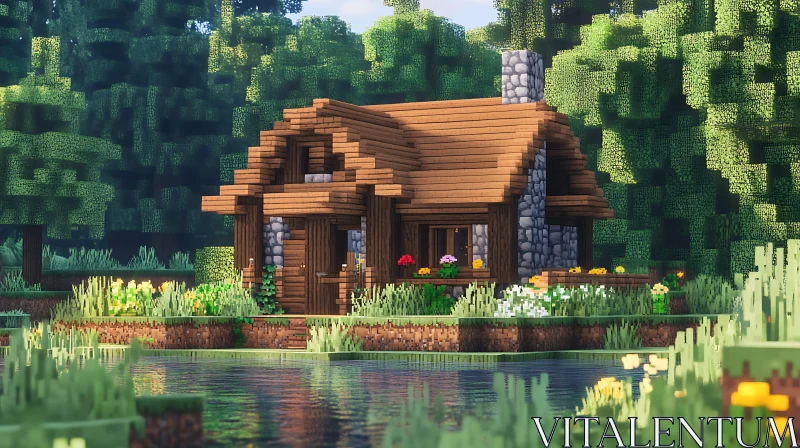 AI ART Peaceful Forest Cabin by Calm Waters