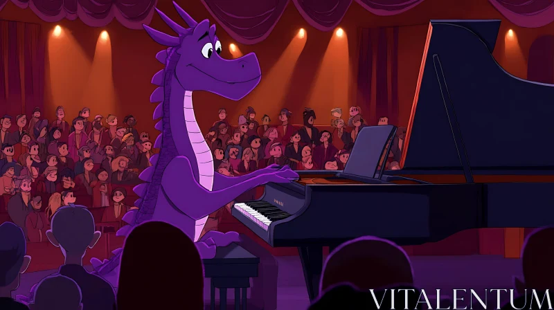 Purple Dragon Plays Piano in Animated Concert Scene AI Image