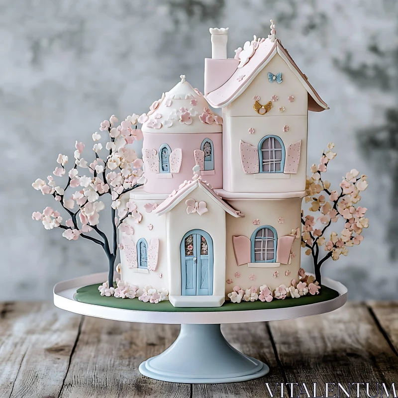 Whimsical Fairytale Cake with Floral Decor AI Image