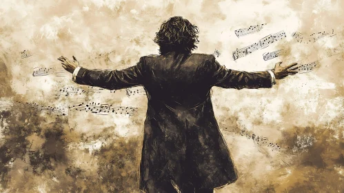 Symphony Conductor with Musical Notes Painting