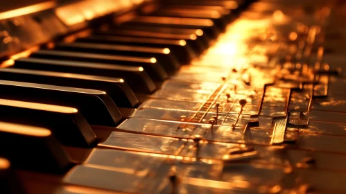Piano Keys Illuminated by Warm Sunlight