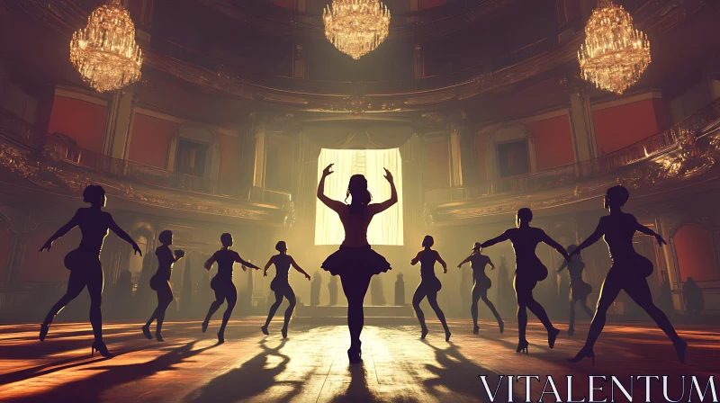 Silhouetted Ballet Dancers on Stage