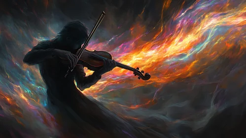 Ethereal Violinist with Fiery Colors