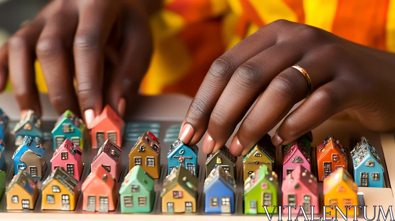 Hands Arranging Colorful Miniatures