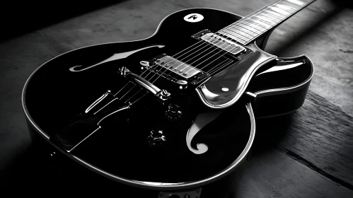 Polished Black Electric Guitar with Metallic Highlights
