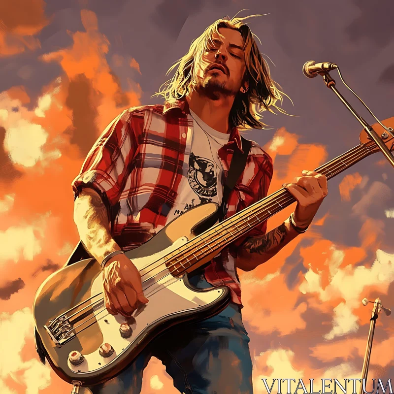 Bass Guitarist in Sunset Performance AI Image