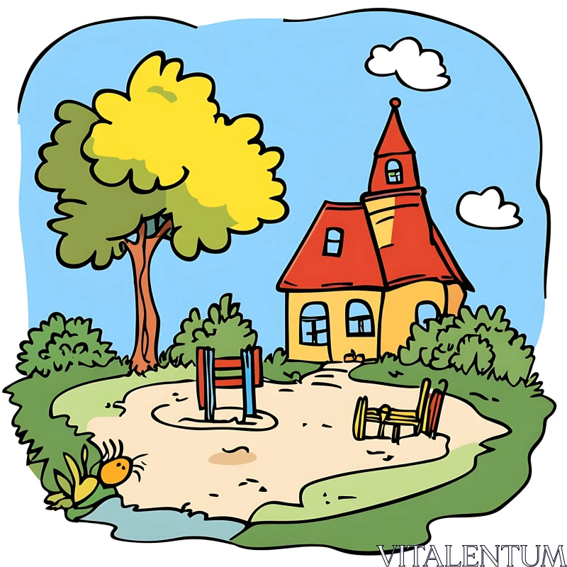 Whimsical Cartoon House in Nature