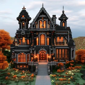 Grand Gothic House in Fall Setting