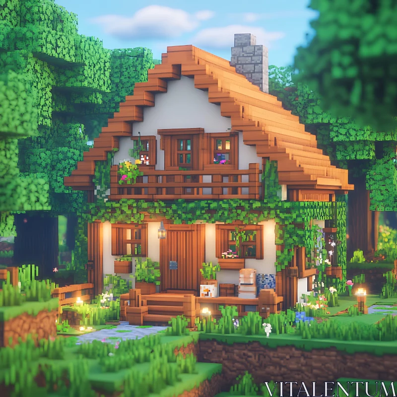 Quaint Forest Cottage with Ivy and Flowers