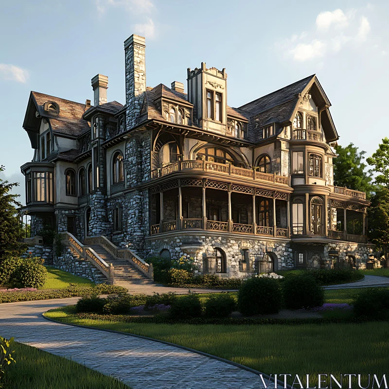 Stunning Historic Estate with Intricate Stonework AI Image