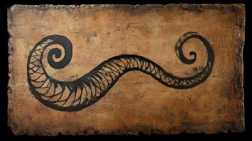 Intricate Black Spirals on Textured Wood