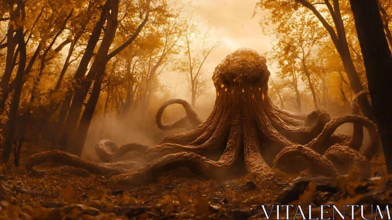 Forest Monster with Glowing Eyes and Tentacles