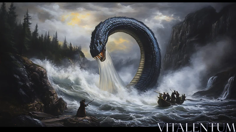 Viking Confrontation with Sea Serpent AI Image