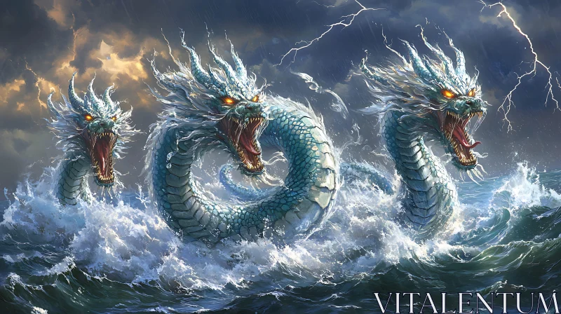 Mythical Sea Serpent Amidst Thunderstorm AI Image