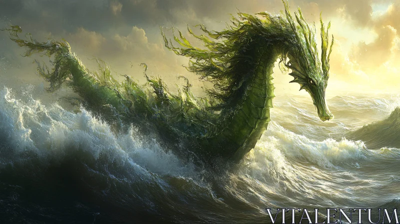 AI ART Mythical Sea Serpent in Turbulent Waters