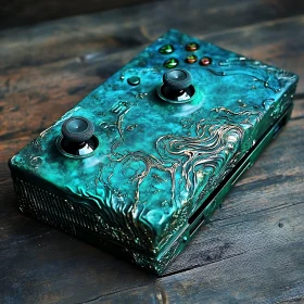 Intricate Teal and Bronze Gaming Controller Design