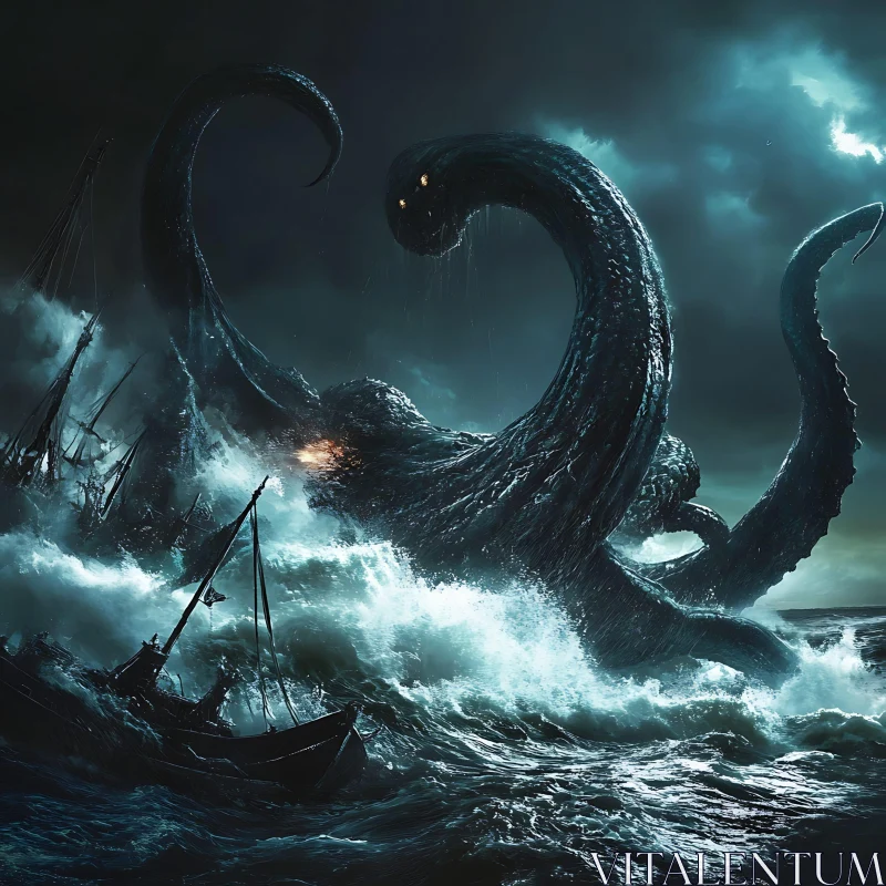 Giant Sea Monster with Writhing Tentacles AI Image