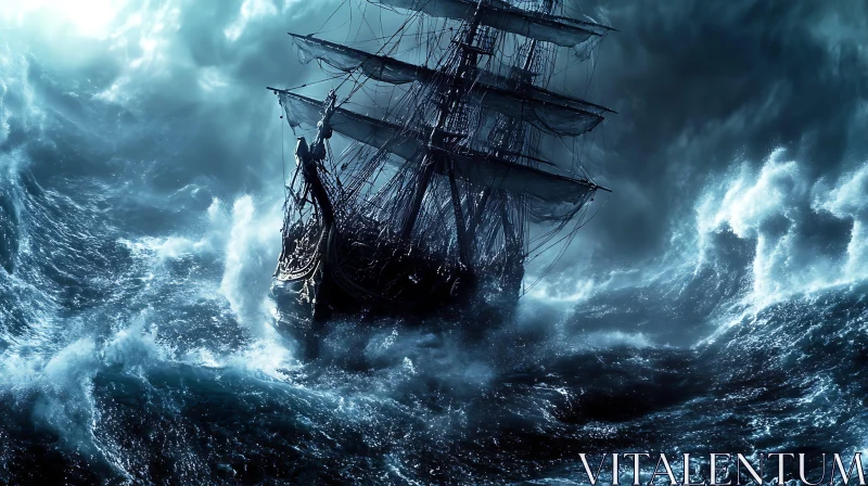 Ship Battling Stormy Seas AI Image