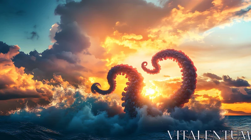 Mystical Tentacles at Sea During Sunset AI Image