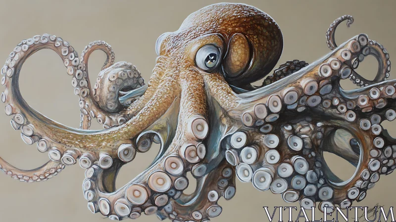 Detailed Marine Life Painting: Octopus with Extended Tentacles AI Image