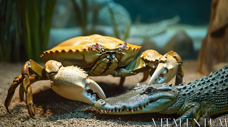 Crab and Crocodile Encounter in Aquatic Setting AI Image