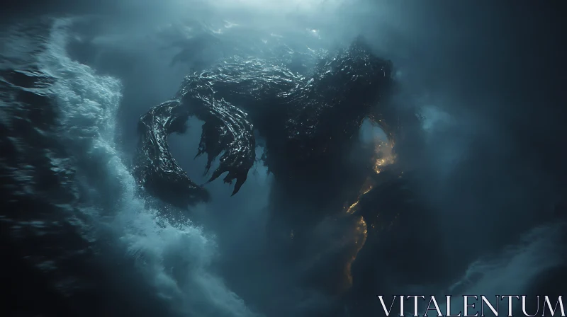 Dark Ocean Monster in Stormy Waters AI Image