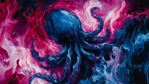 Vivid Octopus in Swirling Abstract Art