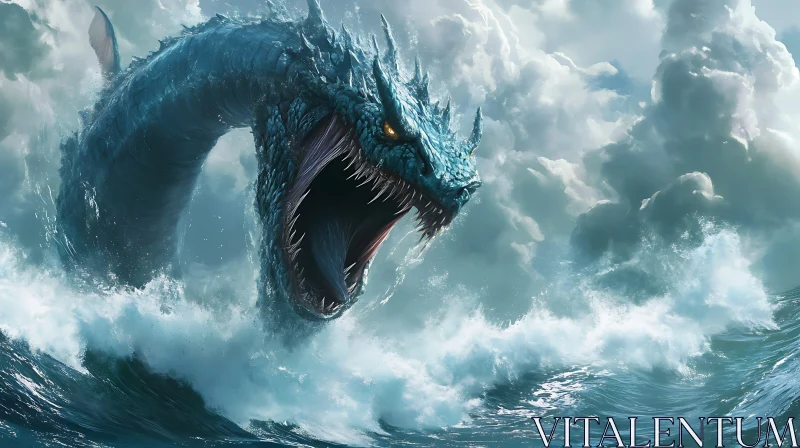 Massive Oceanic Dragon in a Stormy Sea AI Image