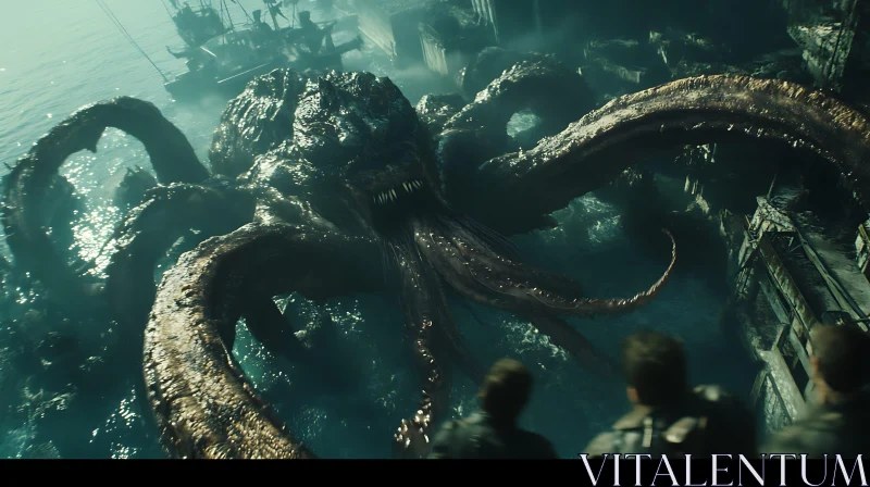 Giant Sea Monster Rises Near Harbor AI Image