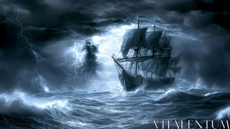 Ghost Ship Battling a Fierce Ocean Storm AI Image