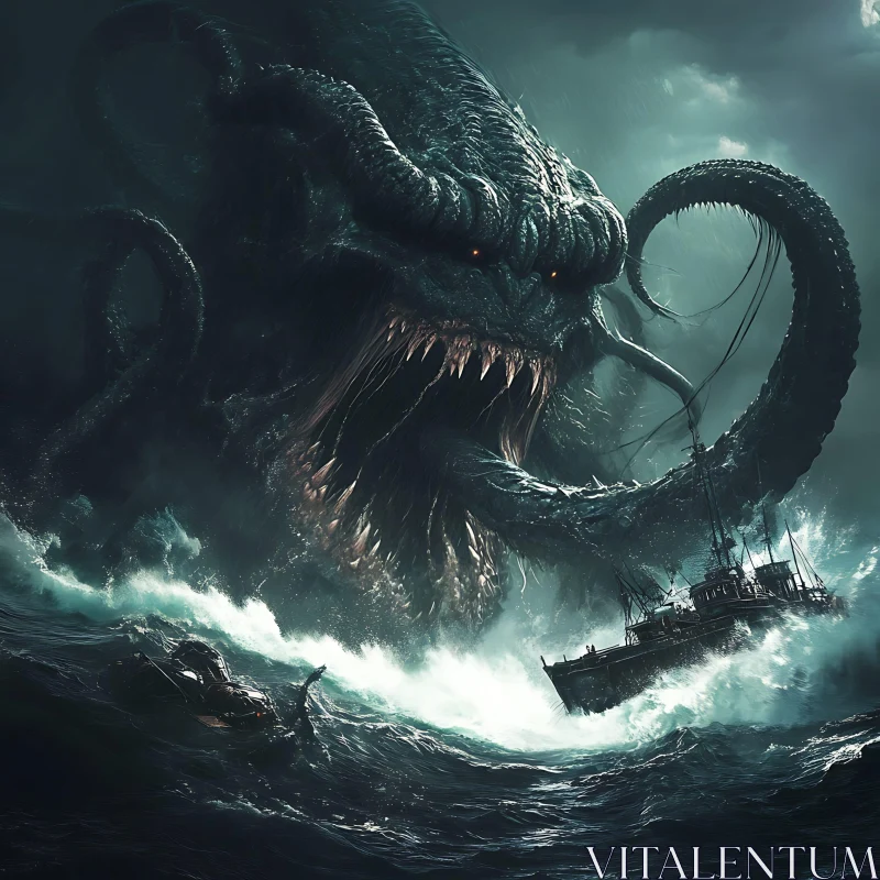 Giant Sea Monster vs. Ships AI Image