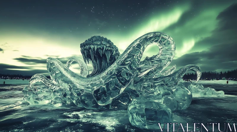 Frozen Sea Monster Beneath Auroras