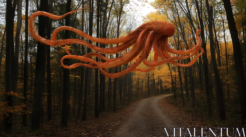 Octopus in Enchanted Autumn Forest AI Image