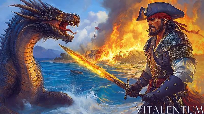 Fierce Duel Between Pirate and Dragon AI Image