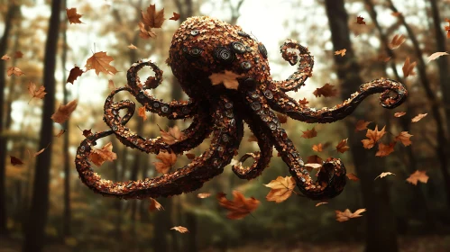 Mystical Autumn Octopus in Forest