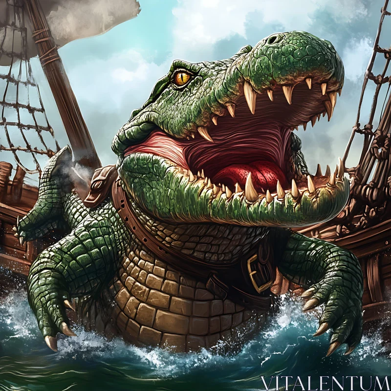 Colossal Crocodile in Epic Nautical Battle AI Image