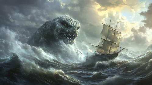 Gigantic Kraken Emerges from Stormy Seas