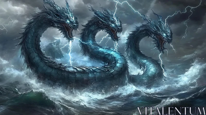 AI ART Mythical Dragon Amidst Thunderstorm